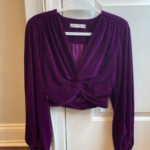 Zara XS Velvet/Suede Violet Purple Long Sleeve Top